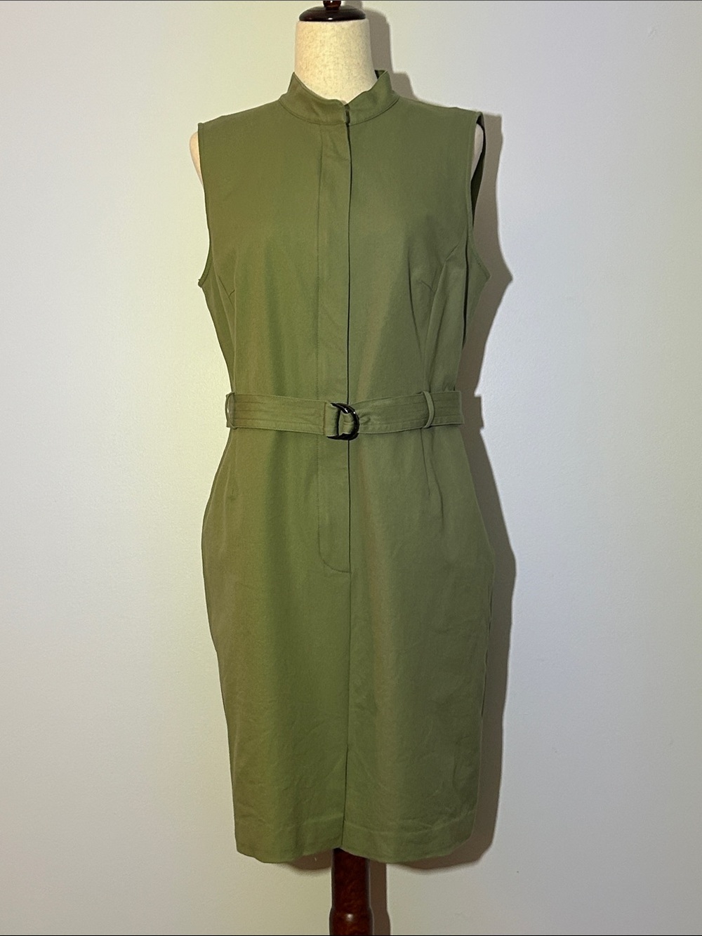 Lafayette 148 New York Olive Green Cotton Belted Shift Dress